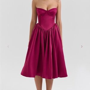 NWT House of CB Coco Burgundy Satin Tulle Midi Dress